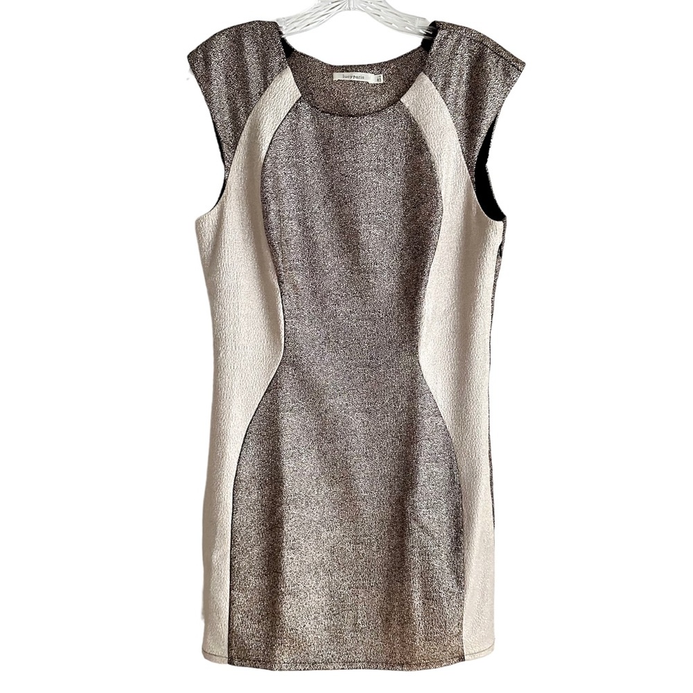 Lucy Paris Metallic Platinum and Gold Cap Sleeve Bodycon Mini Dress Size Large